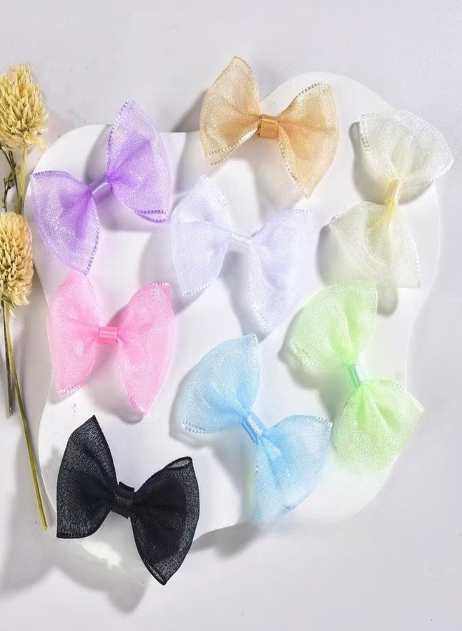 Wonesifee 80pcs Mesh Lace Chiffon Bows 2" Mini Tulle Pre-Tied Premade Bows with Twist Ties Pink Gift Bows for Christmas Tree Wedding Decor Party Favors Gender Reveal Treat Bags (8colors-80pcs) - Image 1